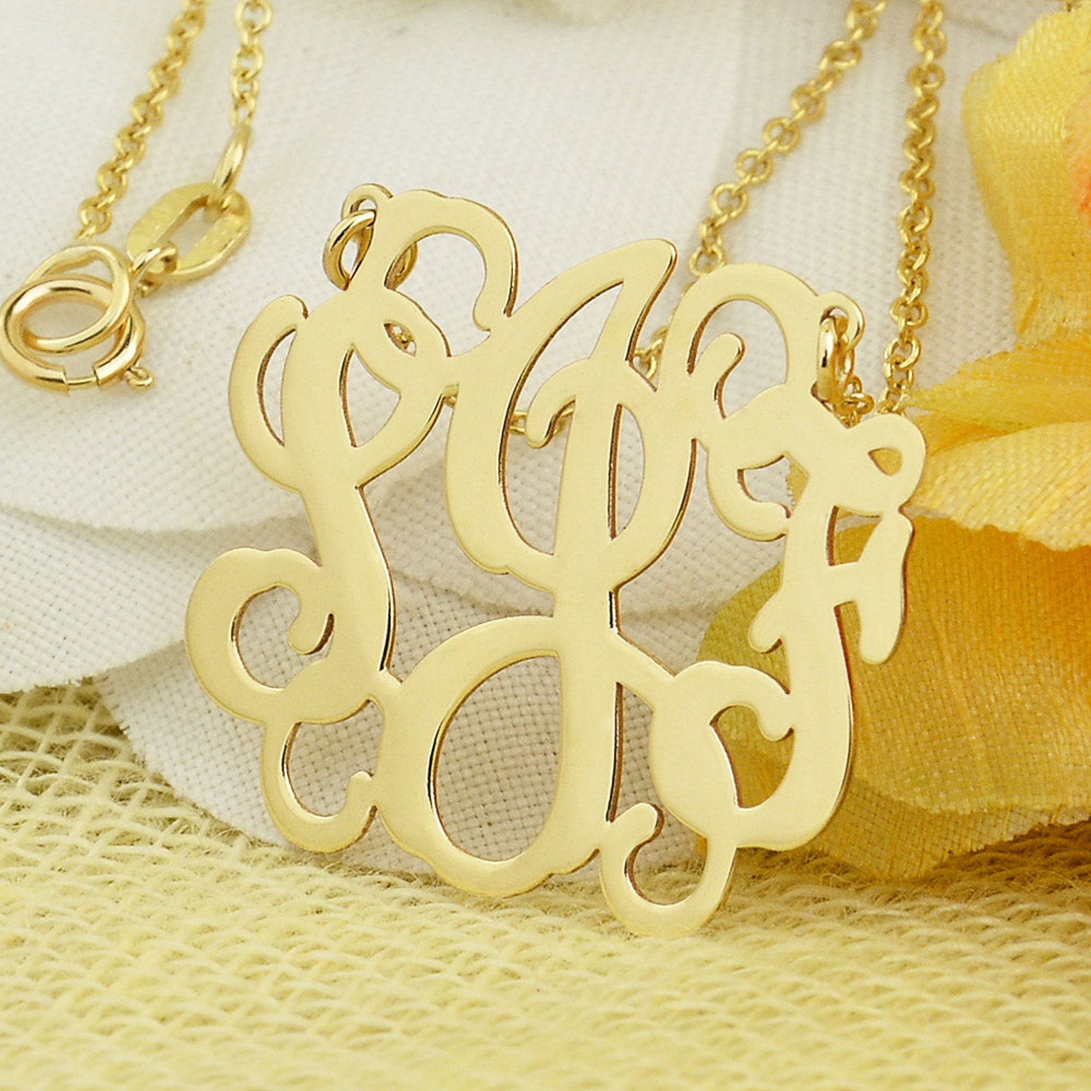 10k or 14k Solid Gold 3 Initials Personalized Monogram Necklace 1