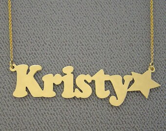 10K or 14K Solid Gold Personalized Name Necklace Laser Cut with Star NN33