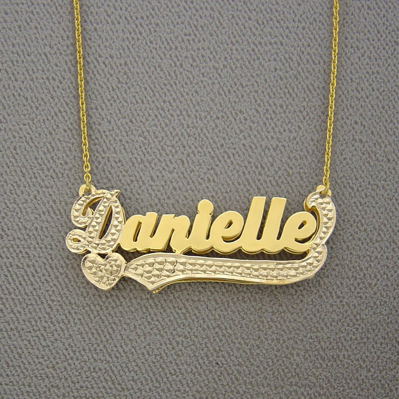 10K or 14K Gold Personalized 3D Double Plates Name Pendant Etsy