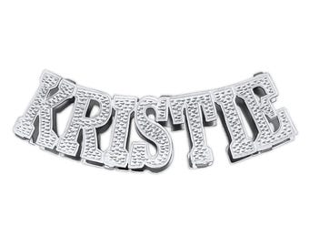 Sterling Silver 3D Double Plates Personalized Diamond Accent Block Letter Name Slider Charm 10 mm Herringbone Chain