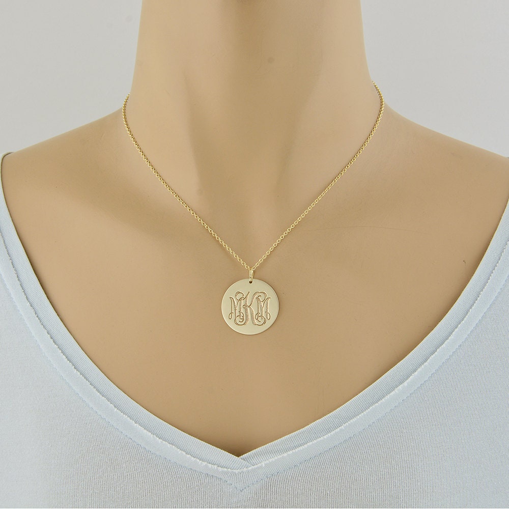Monogram Gold Engraved Pendant Necklace - Engraved initials Pendant 24 inch (63 cm) / Monogram / First Name Last Name(large Letter) Middle Name