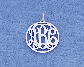 Small Tiny Sterling Silver 3 Initials Circle Monogram Pendant Necklace Jewelry 5/8 inch SM40