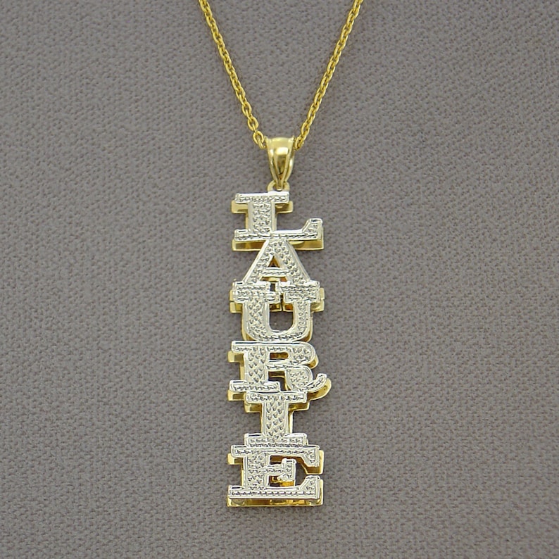 14k Solid Yellow Gold Personalized Vertical Name Necklace with Heart