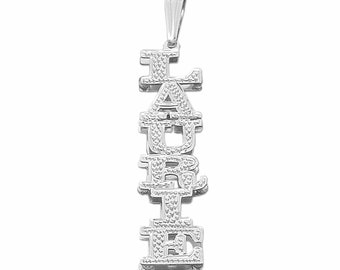 Sterling Silver 3D Double Personalized Vertical Name Pendant Necklace Diamond Accent Jewelry SD08