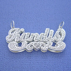 Sterling Silver Personalized 3D Double Custom Made Cursive Name Pendant Necklace Charm SD36