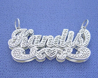 Sterling Silver Personalized 3D Double Custom Made Cursive Name Pendant Necklace Charm SD36