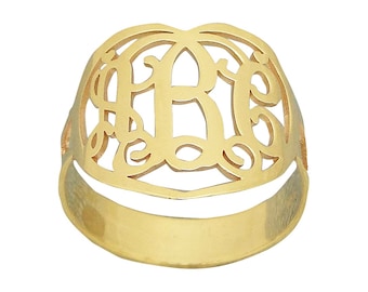 Real 14K Solid Yellow Gold 3 Initial Heart Monogram Ring Personalized Fine Jewelry NR35