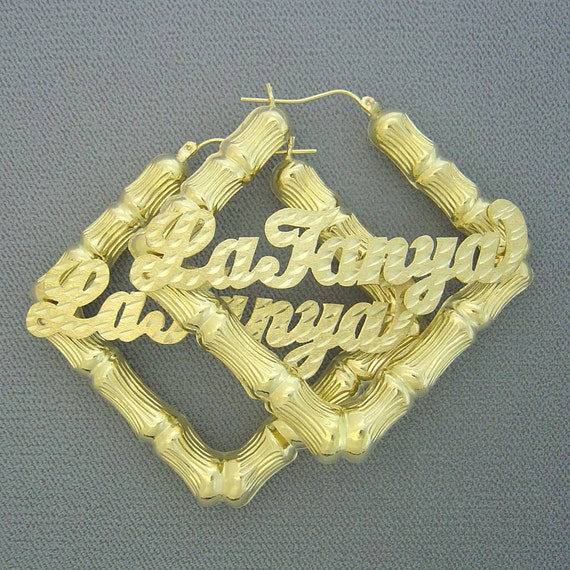 Personalized 10k Real Gold Square Door Knocker Name Bamboo