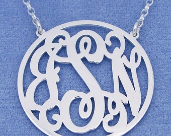 Sterling Silver Personalized 3 Initials Circle Monogram Necklace Fine Jewelry 1 1/4 inch SM43C