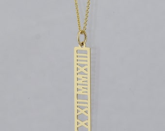 1 Inch Vertical Bar Personalized Name Pendant Solid 10k or 14k Gold Roman Numeral Jewelry GC15