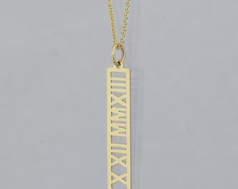 1 Inch Vertical Bar Personalized Name Pendant Solid 10k or 14k Gold Roman Numeral Jewelry GC15