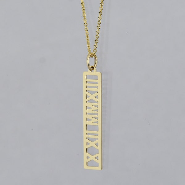 1 Inch Vertical Bar Personalized Name Pendant Solid 10k or 14k Gold Roman Numeral Jewelry GC15