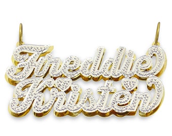 3D Pendant Custom Script Name Charm for Couple Solid 10k or 14k Real Gold Jewelry  ND91