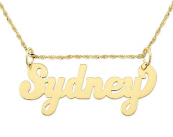 Junior Size 10k or 14k Solid Gold Personalized Script Name Pendant Charm Chain