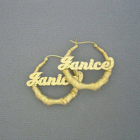 10K Yellow Gold Personalized Diamond Cut Name Round Bamboo Hollow