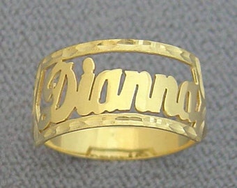 14K Solid Yellow or White Gold Handmade Personalized Name Ring Fine Jewelry NR03