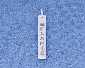 1 Inch Tall Sterling Silver Deep Laser Engraved Personalized Name Vertical Bar Necklace SC18