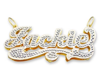 Real Solid Gold 3D Name Pendant Diamond Accent Personalized 10k or 14k Custom Made Fine Jewelry