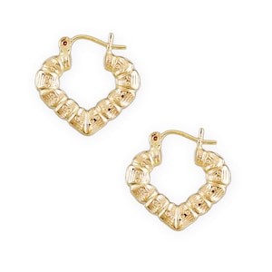 Small size 10K Gold Puffy Heart Bamboo Earrings 0.75 Inch wide Baby Jewelry