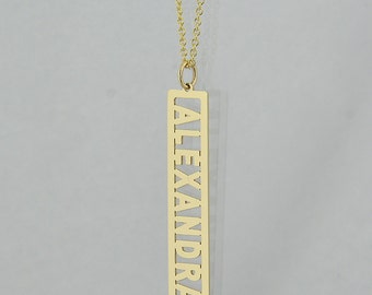 Personalized Vertical Bar 1.5 Inch Pendant Solid 10k or 14k Gold Fine Custom Made Jewelry GC17