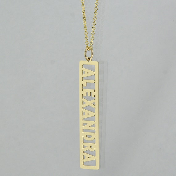 Personalized Vertical Bar Inch Pendant Solid 10k or 14k Gold Fine  Custom Made Jewelry GC17
