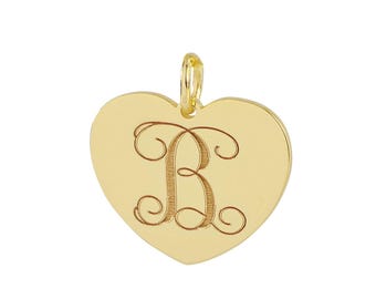 10K or 14K Solid White or Yellow Gold 1/2 Inch Tiny Heart Disc Charm Pendant Necklace Deep Laser Engraved Monogram Initial GC20