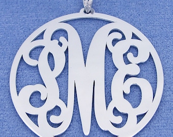 Sterling Silver 3 Initials Circle Monogram Pendant Necklace Jewelry 1 1/2 inch SM44