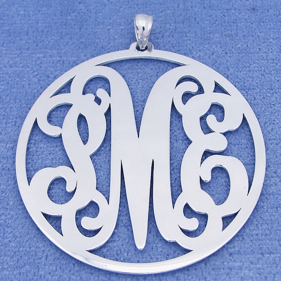 Small 3//4 Inch Circle Monogram Pendant Solid 14k White Gold Personalized 3 Initials Laser Cut Jewelry