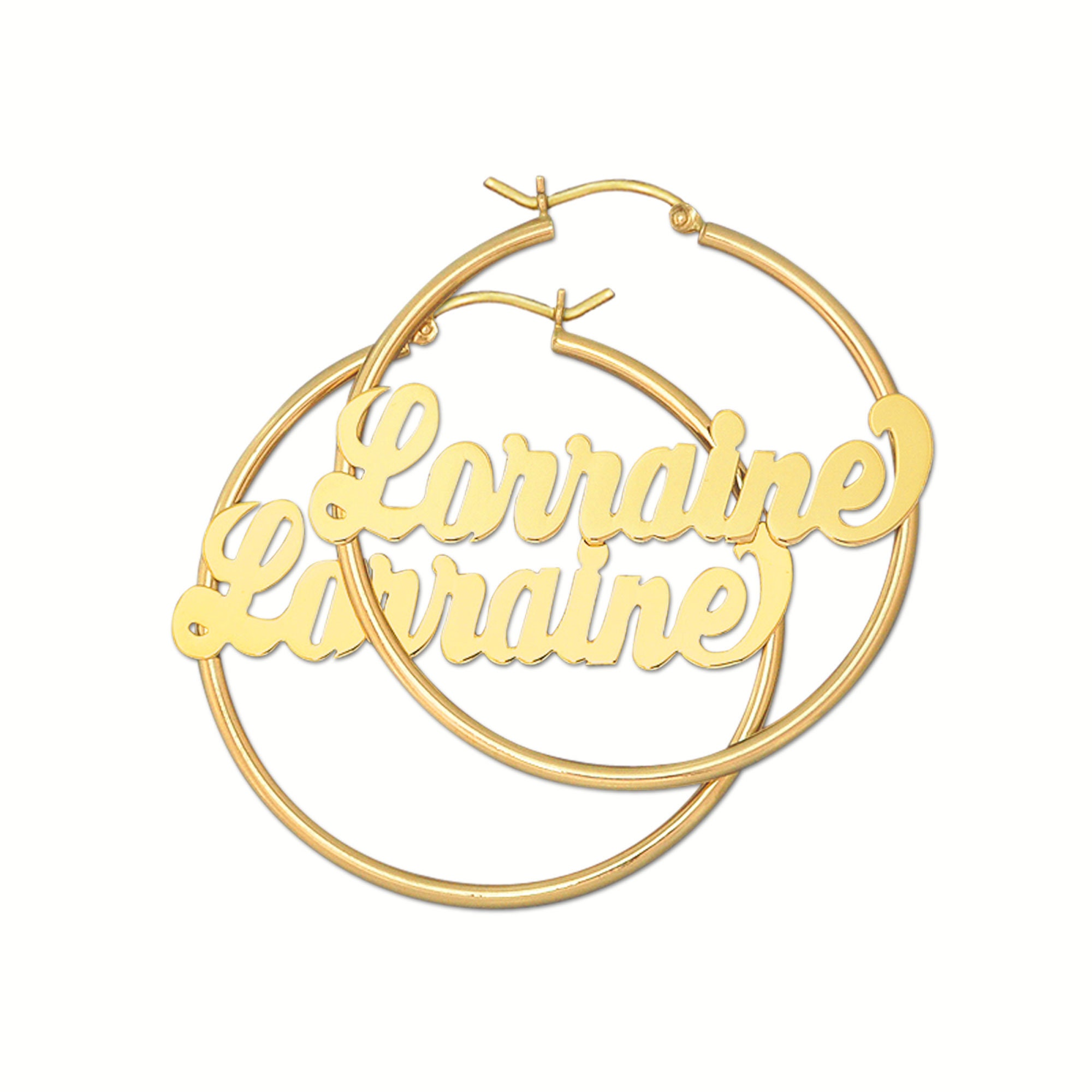 Personalized Gold Name Plate Hoop Earrings Sparkling Bamboo Design