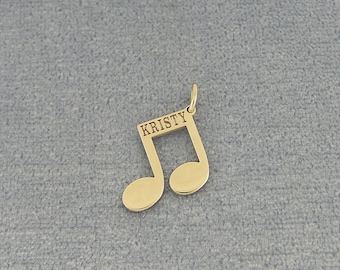 10K or 14K Solid White or Yellow Gold Tiny Music Note Charm Pendant Necklace Deep Laser Engraved Any Name GC28