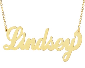 10k or 14k Yellow Solid Gold Personalized Any Name Necklace Laser Cut Cursive Font Fine Jewelry NN20