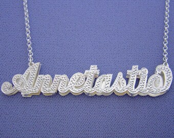 Large Size Silver Personalized 3D Double Plate Name Pendant Diamond Accent Necklace Jewelry SD51