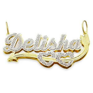 Personalized Solid 10K or 14K Gold 3D Valentine Cupid's Arrow Hearts Pendant Charm 2 Tone