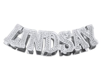 Silver 3D Personalized Diamond Accent Block Font Name Pendant Charm 8 Slider 8 mm Herringbone Chain