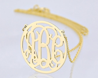 10kt or 14kt Solid Gold 3 Initials Monogram Necklace 3/4 Inch Fine Personalized Jewelry GM41C