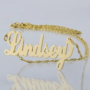 Small Solid 10k or 14k Gold Personalized Name Necklace Laser Cut Cursive Font Fine Jewelry NN04