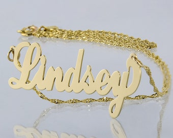 Small Solid 10k or 14k Gold Personalized Name Necklace Laser Cut Cursive Font Fine Jewelry NN04