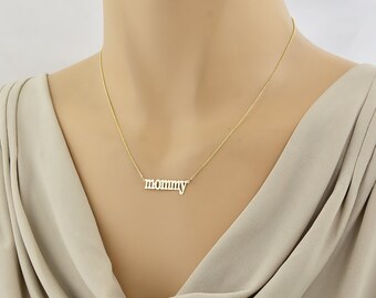 Dainty Mommy Name Necklace, 1 Inch Personalized Solid Gold Laser Cut Any Letters GC56
