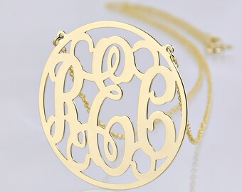 10k or 14k Solid Gold 3 Initials 1.25 Inches Circle Monogram Necklace Fine Personalized Jewelry GM43C