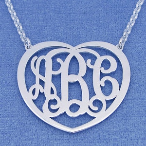 Sterling Silver Personalized 3 Initials heart Monogram Necklace Fine Jewelry 1.25&quot; Wide SM53C