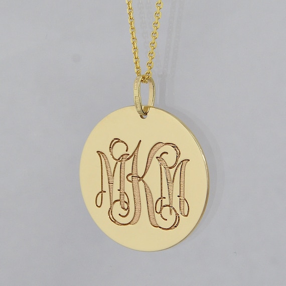 Engravable 1 inch Sterling Silver Monogram Disc Charm Necklace with Single Diamond