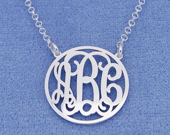 Small Sterling Silver Personalized 3 Initials Circle Monogram Necklace Fine Jewelry 3/4 inch SM41C