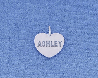 Personalized Small Sterling Silver Deep Laser Engraved Name Heart Disc Charm Pendant Necklace SC22