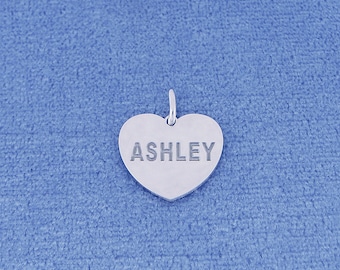 Personalized Small Sterling Silver Deep Laser Engraved Name Heart Disc Charm Pendant Necklace SC22