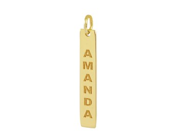 Extra Small 10k or 14k Solid Gold Deep Laser Engraved Personalized Name Vertical Bar Pendant GC31