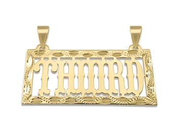 10k or 14k Solid Gold Rectangular Name Pendant Diamond Cuts Frame Personalized Jewelry