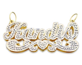 3D Name Pendant Diamond Accent Personalized 10k or 14k Solid Real Gold Iced Out Custom Made Fine Jewelry