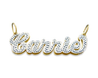 Personalized Solid 10K or 14K Gold Double Plates Small 3D Name Pendant 1.5 Inches Wide ND01