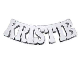 Large Sterling Silver 3D Personalized Shiny Block Font Name Pendant Charm Slider 10 mm Herringbone Chain