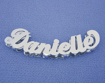 Sterling Silver 3D Personalized Shiny Cursive Name Pendant Slider Charm 8 mm Herringbone Chain.